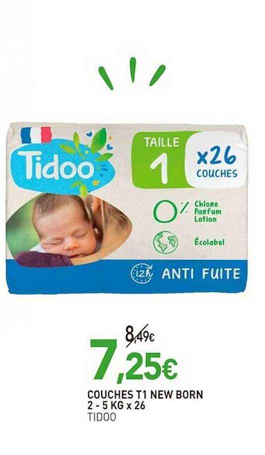 couches t1 new born 2 tidoo - 5 kg x 26