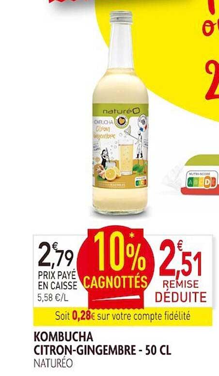 kombucha citron-gingembre naturéo - 50 cl
