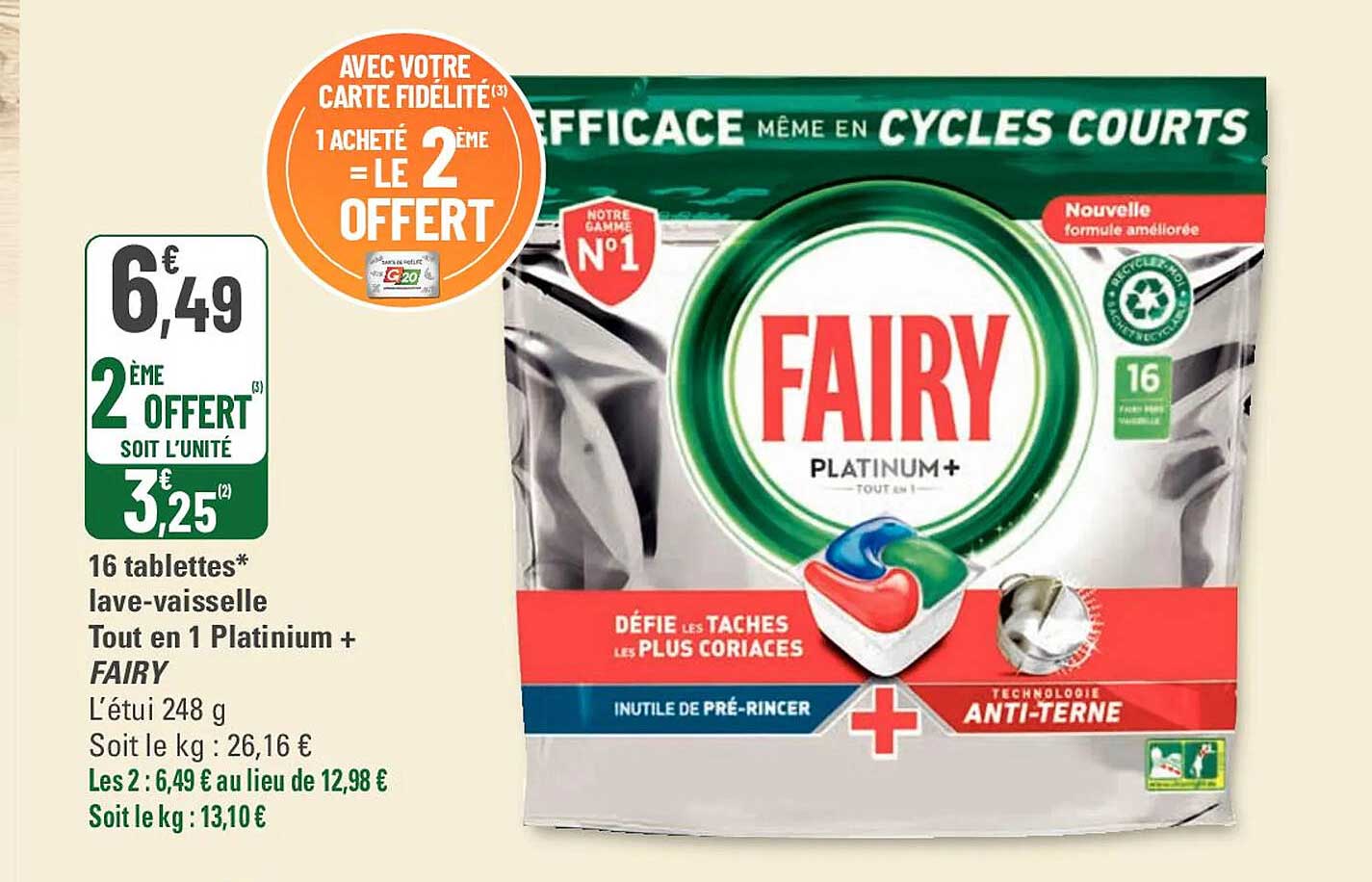 16 tablettes lave-vaisselle tout en 1 platinium + fairy
