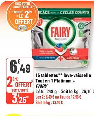 16 tablettes lave-vaisselle tout en 1 platinum + fairy