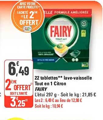 22 tablettes lave-vaisselle tout en 1 citron fairy