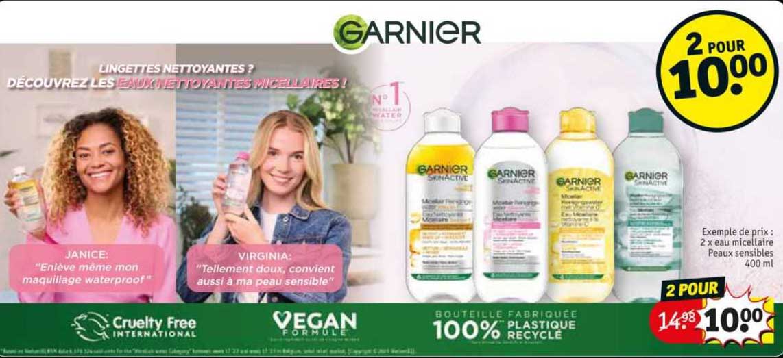 2x eau micellaire peaux sensibles garnier