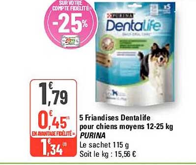 5 friandises dentalife pour chiens moyens 12-25 kg purina