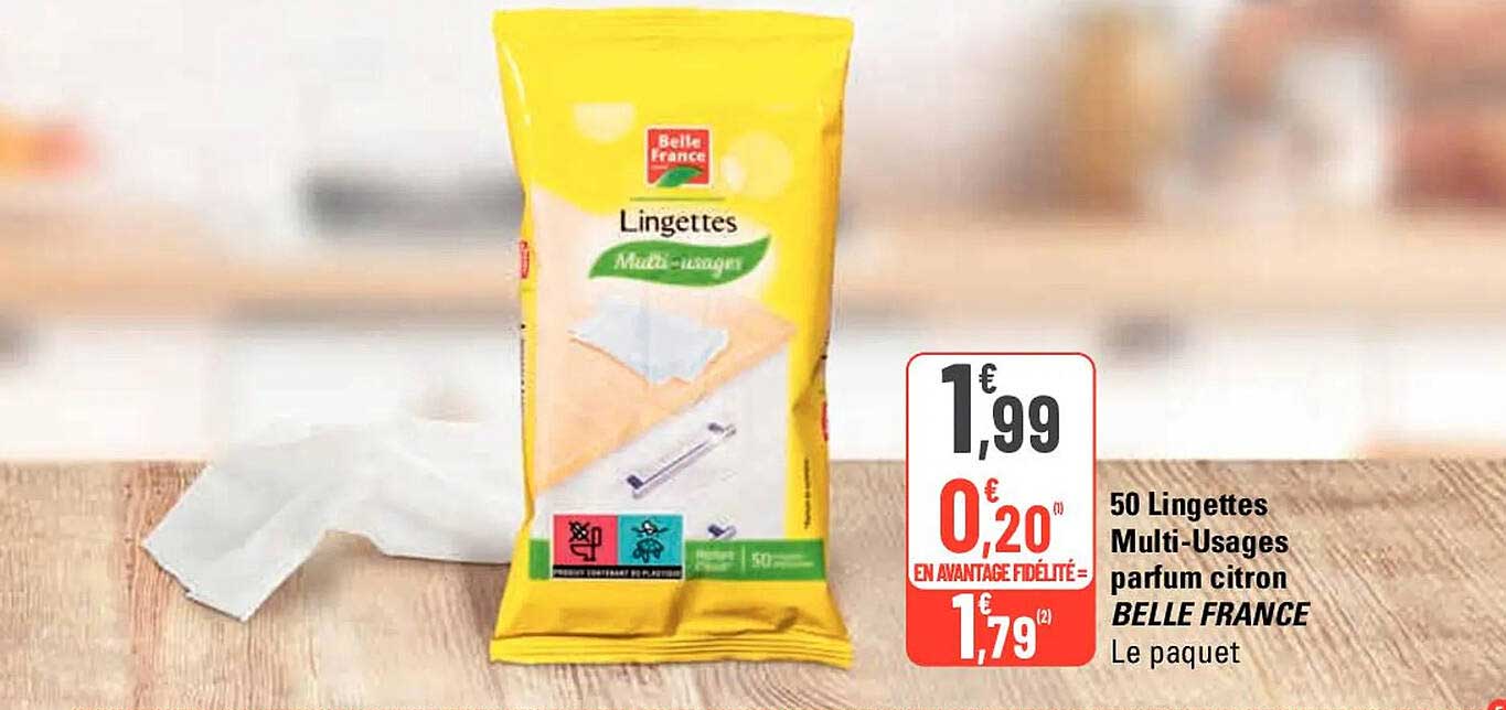 50 lingettes multi-usages parfum citron belle france