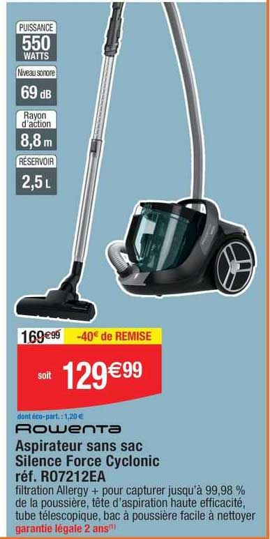 aspirateur sans sac silence force cyclonic r07211ea rowenta