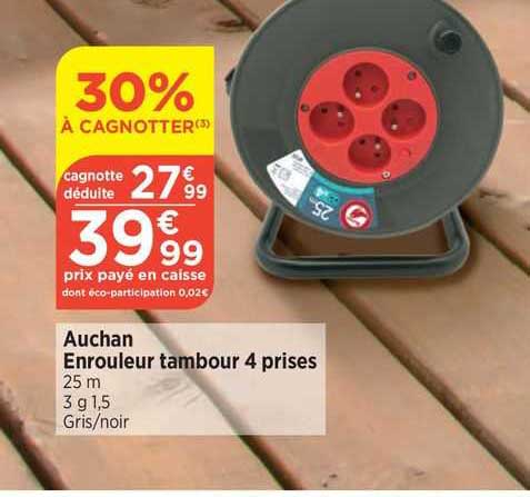 auchan enrouleur tambour 4 prises