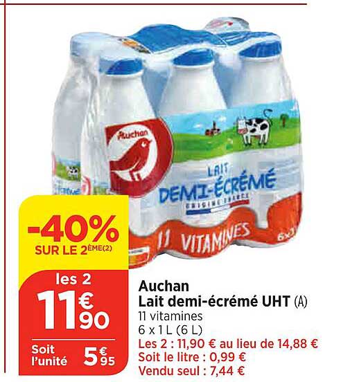 auchan lait demi-écrémé uht