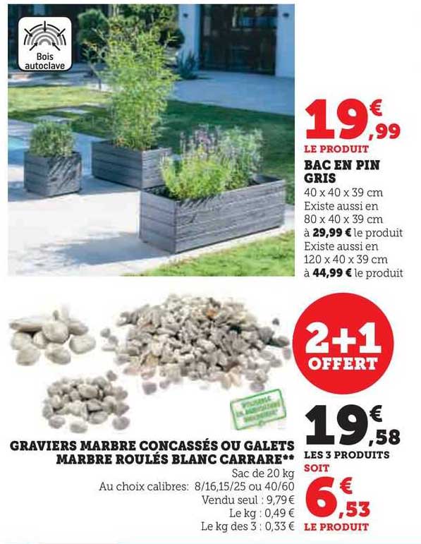 Bac En Pin Gris, Graviers Marbre Concassés Ou Galets Marbre Roulés Blanc Carrare