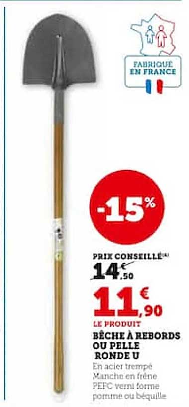 bêche à rebords ou pelle ronde u