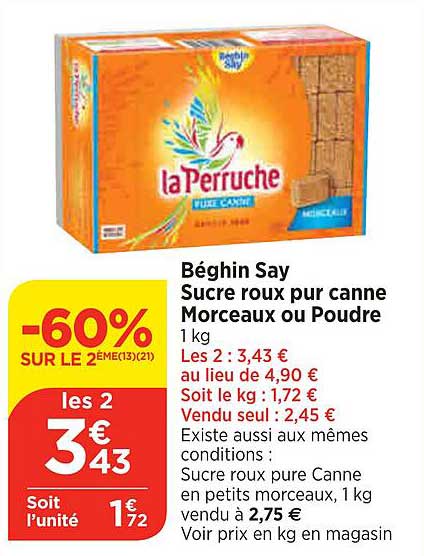 béghin say sucre roux pour canne morceaux ou poudre
