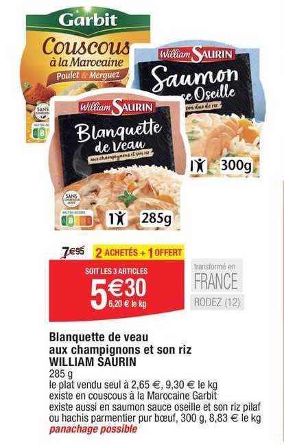 blanquette de veau aux champignons et son riz william saurin