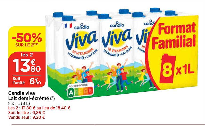 candia viva lait demi-écrémé