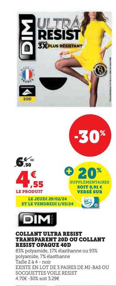 collant ultra resist transparent 20d ou collant resist opaque 40d dim