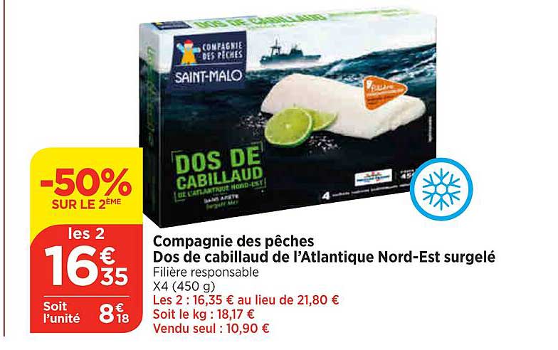 compagnie des pêches dos de cabillaud d'atlantique nord-est surgelé