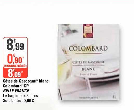 côtes de gascogne blanc colombard igp belle france