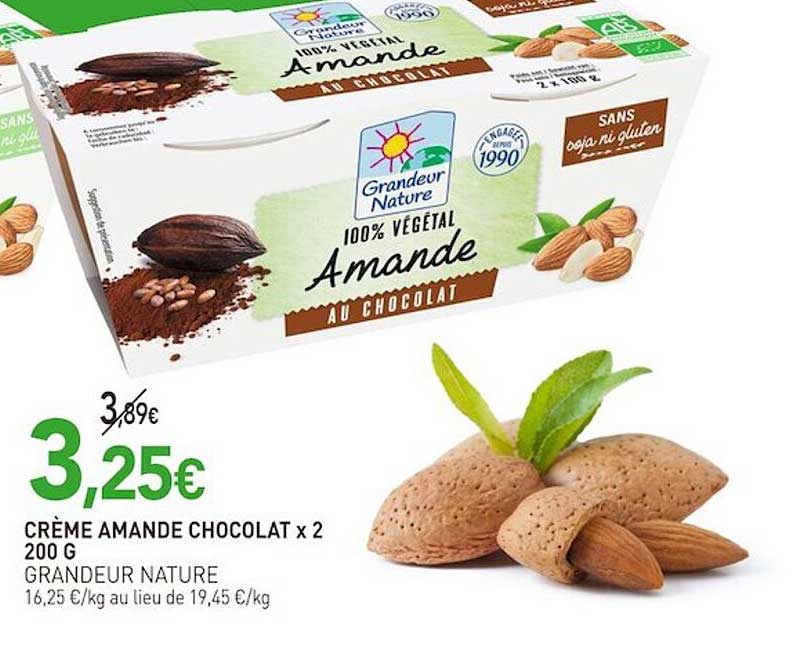 crème amande chocolat x 2 200 g grandeur nature