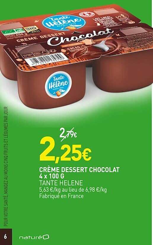 crème dessert chocolat 4 x 100 g tante hélène