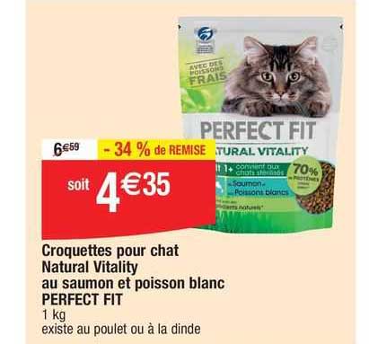 croquettes pour chat natural vitality au saumon et poisson blanc perfect fit