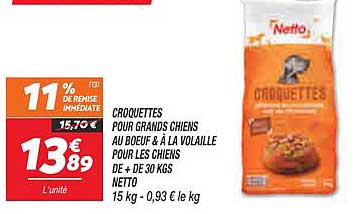 croquettes pour grands chiens au bœuf & à la volaille pour les chiens de + de 30 kgs netto