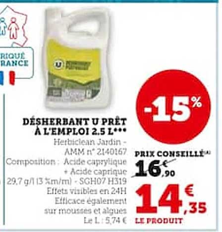 désherbant u prêt à l'emploi 2.5 l