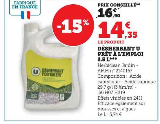 désherbant u prêt à l'emploi 2.5l