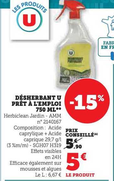 désherbant u prêt à l'emploi 750 ml