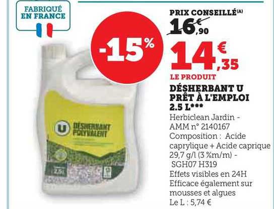 désherbant u prêt à l'emploie 2.5 l