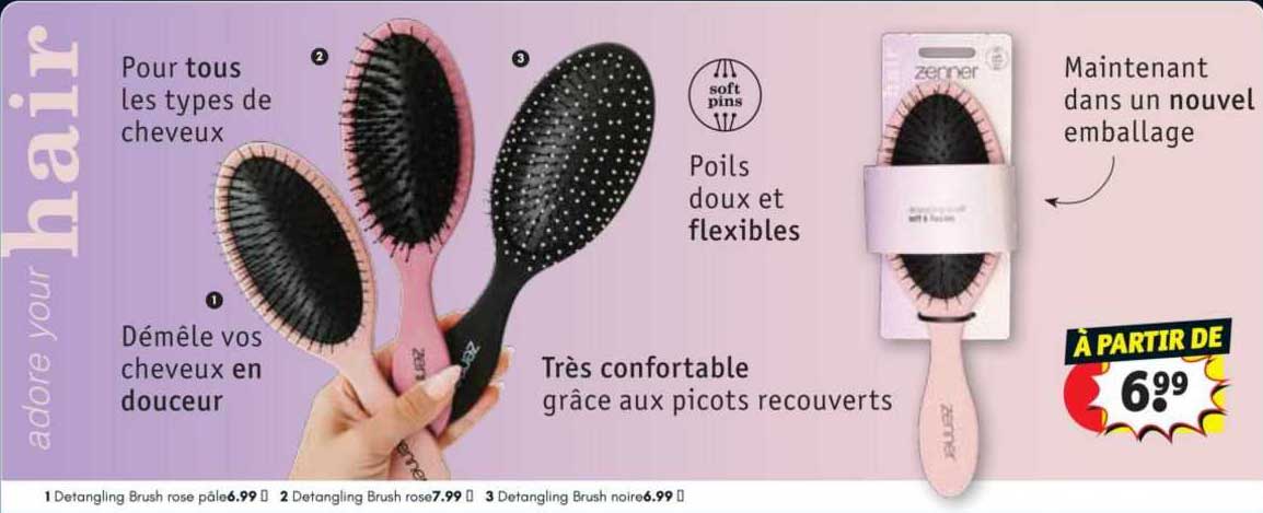 Detangling Brush Rose Pâle, Detangling Brush Rose, Detangling Brush Noire