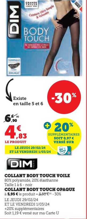 dim collant body touch voile collant body touch opaque