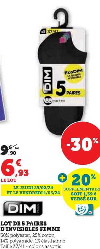 dim lot de 5 paires d'invisibles femme