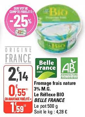 fromage frais nature 3% mat. gr. le réflexe bio belle france