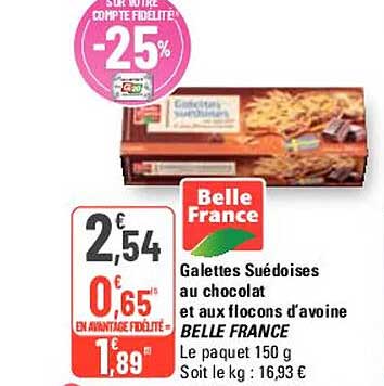 galettes suédoises au chocolat et aux flocons d'avoine belle france