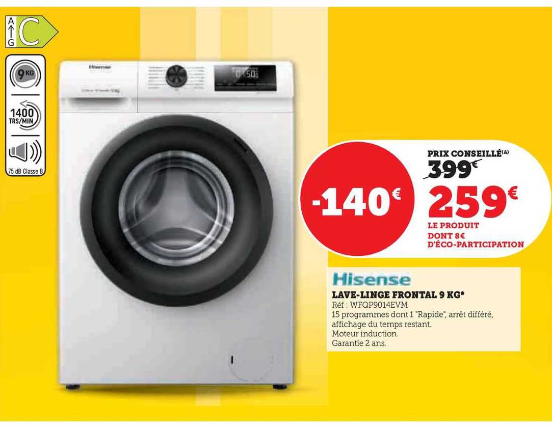 hisense lave-linge frontal 9 kg