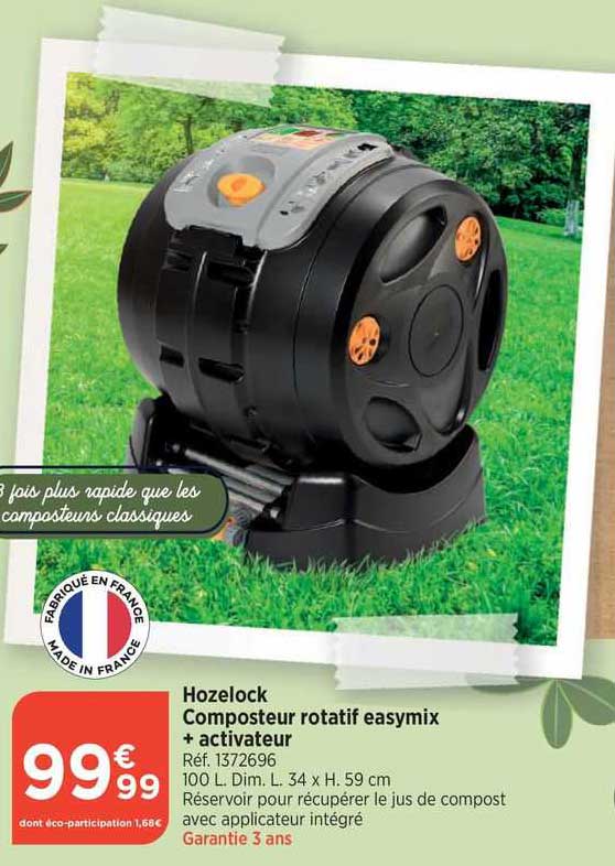 hozelock composteur rotatif easymix + activateur