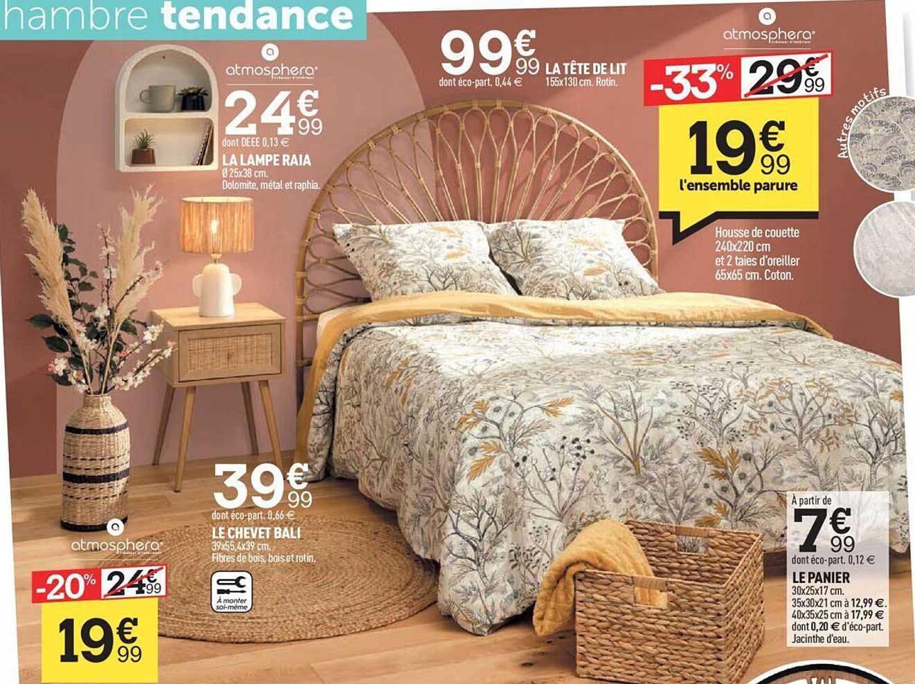 la lampe raia, le chevet bali, l'ensemble parure, le panier atmosphera