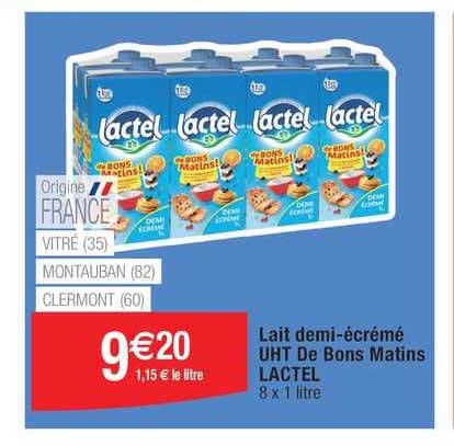 lait demi-écrémé uht de bons matins lactel