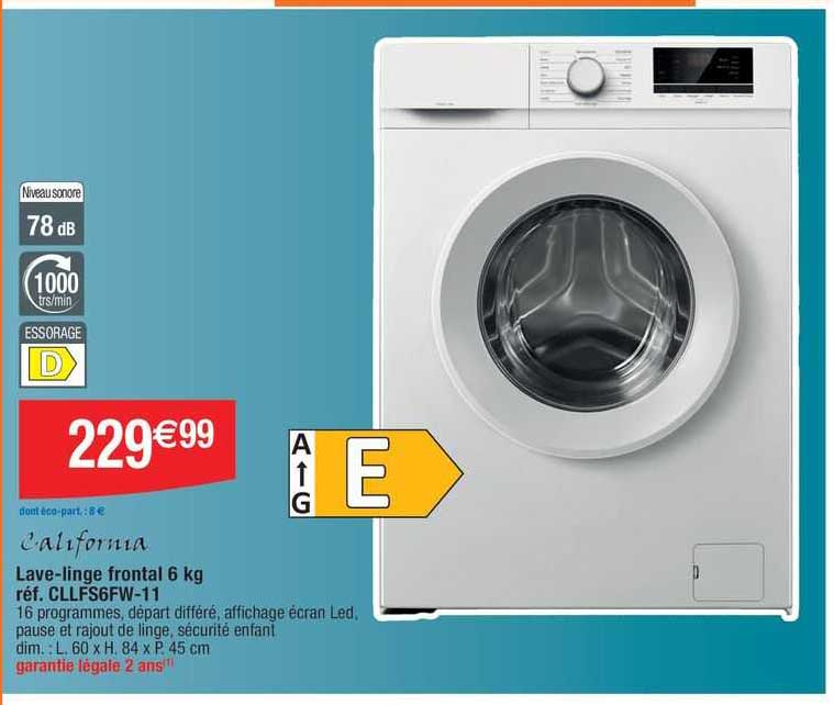 lave-linge frontal 6 kg cllfs6fw-11 california