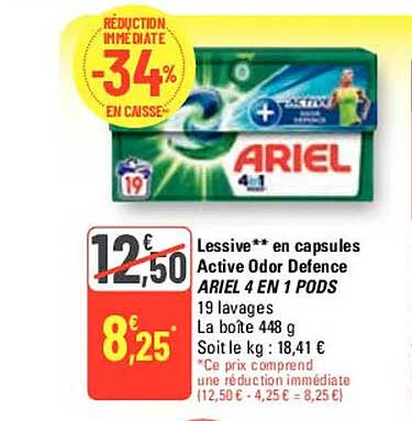 lessive en capsules active odor defence ariel 4 en 1 pods