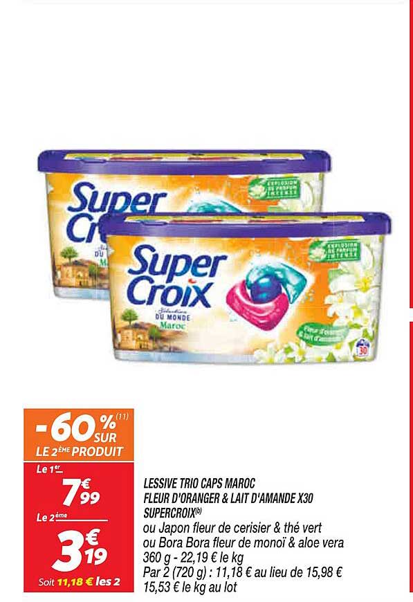 lessive trio caps maroc fleur d'oranger & lait d'amande x 30 super croix