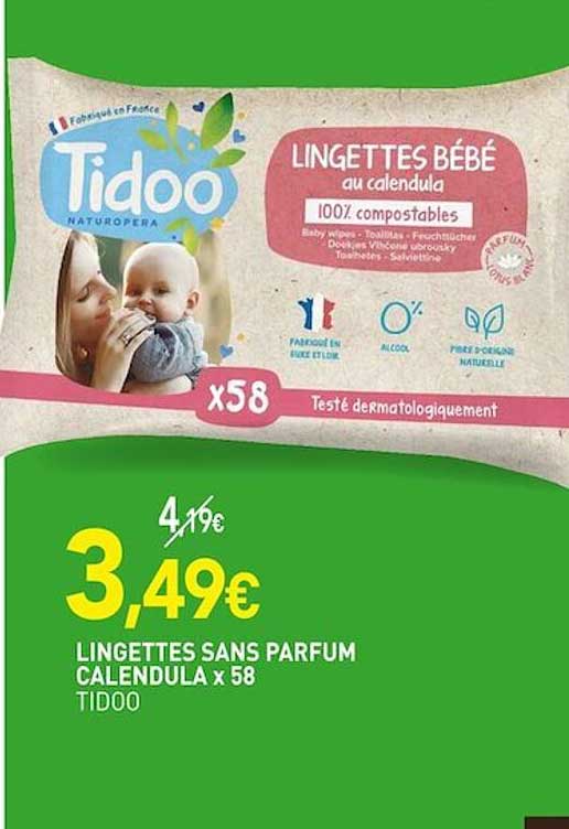 lingettes sans parfum calendula x 58 tidoo