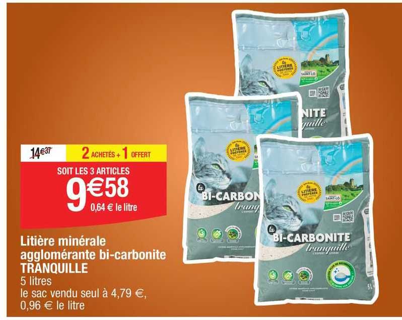 Litière Minérale Agglomérante Bi-carbonite Tranquille