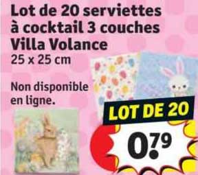 lot de 20 serviettes à cocktail 3 couches villa volance