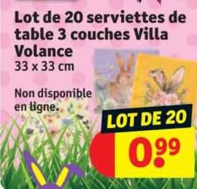 lot de 20 serviettes de table 3 couches villa volance