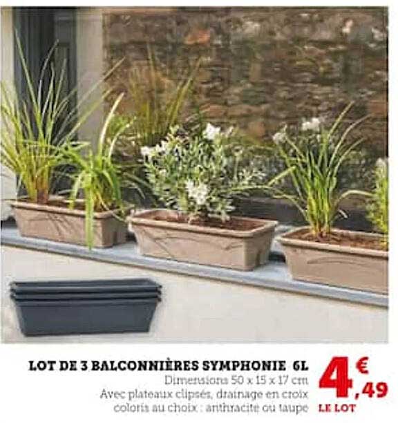 lot de 3 balconnières symphonie 6l