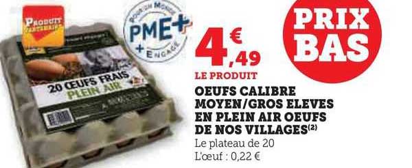 oeufs calibre moyen/gros élevés en plein air œufs de nos villages