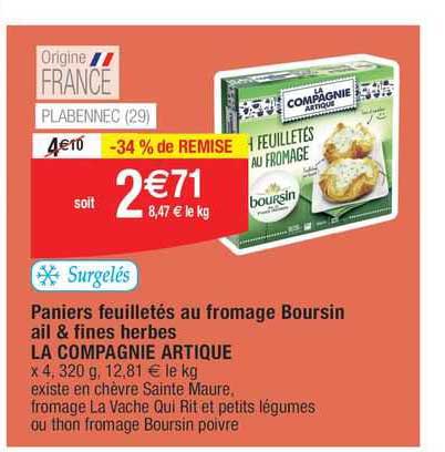 paniers feuilletés au fromage boursin ail & fines herbes la compagnie artique