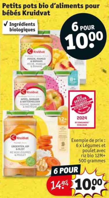 petits pots bio d'aliments pour bébés kruidvat