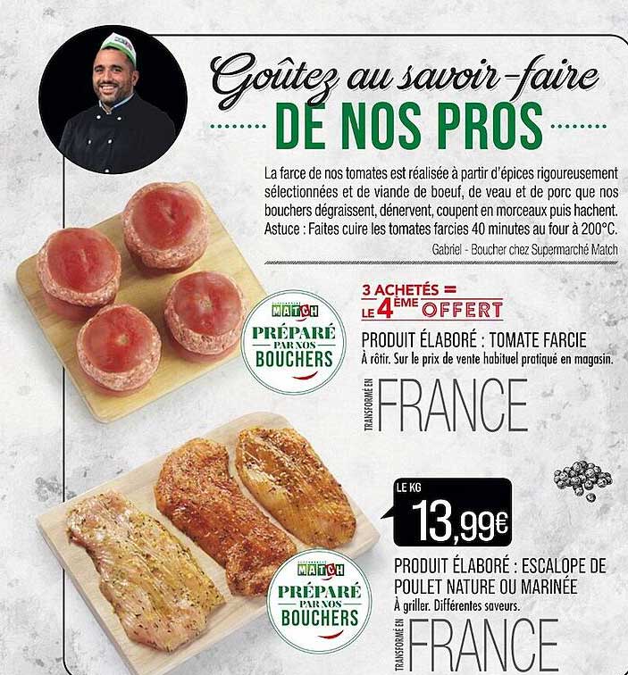 produit élaboré : tomate farcie produit élaborée : escalope de poulet nature ou marinée