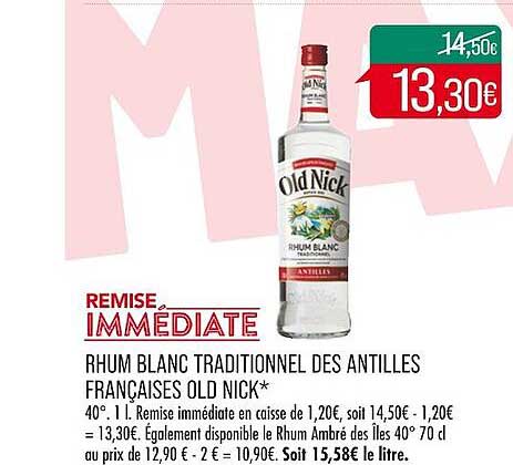 rhum blanc traditionnel des antilles françaises old nick