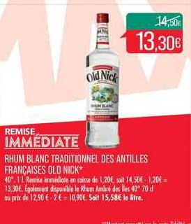 rhum blanc traditionnel des antilles françaises old nick